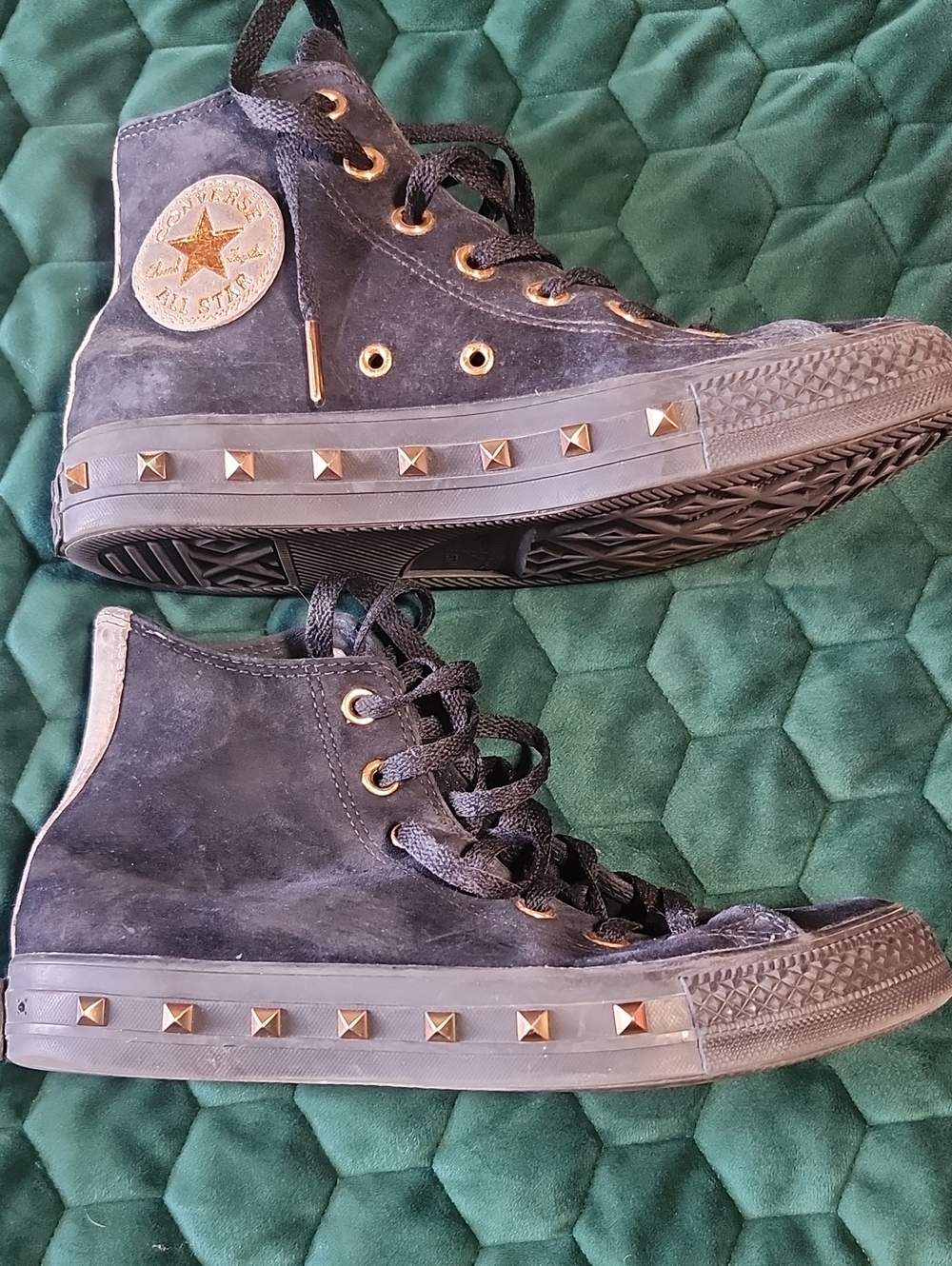 Converse Black High-Top Sneakers with Gold Stud Accents 7.5